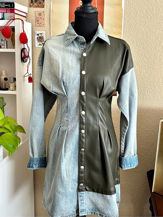 Blue Revival Dresses & Skirts - NWOT Blue Revival Color Block Denim & Faux Leather Dress Size XS